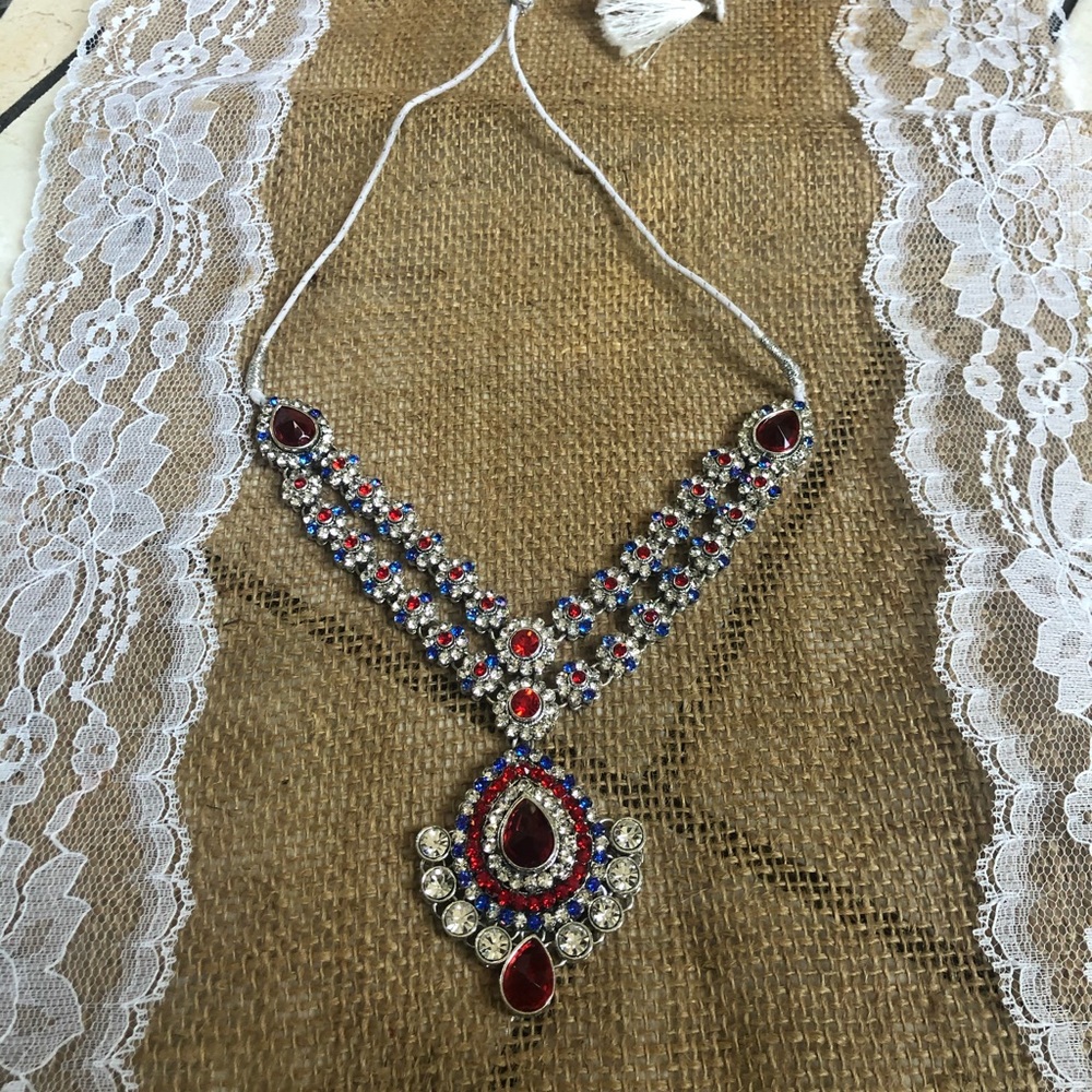 Indian necklace blue red and silver